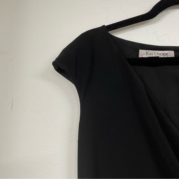 Kay Unger Black Cap Sleeve Womens Mini Sheath Dress 12 Dark Academia Preppy - Picture 7 of 9